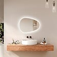 EMKE - EMKE Miroir Salle de Bain avec Éclairage, 60 x 45 cm, Miroir LED Asymétrique, Interrupteur Tactile, 3 Couleurs de Lumière Réglables, Miroir Anti-Buée - vignette