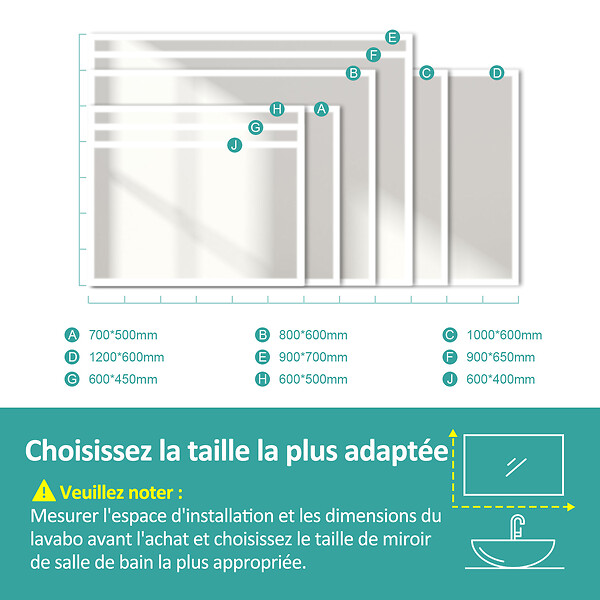 EMKE - EMKE Miroir lumineux salle de bain 60x80cm, Miroir avec l'éclairage, Interrupteur Tactile, Anti-buée, Miroir LED avec Lumière Blanche Froide - large