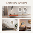 EMKE - EMKE Miroir salle de bain avec éclairage, Miroir asymétrique LED, anti-buée, interrupteur tactile, 3 couleurs de lumière réglable, , 75 x 55 cm - vignette