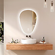 EMKE - EMKE Miroir Salle de Bain avec Éclairage, 80 x 60 cm, Miroir LED Asymétrique, Interrupteur Tactile, 3 Couleurs de Lumière Réglables, Miroir Anti-Buée - vignette