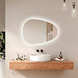 EMKE - EMKE Miroir Salle de Bain avec Éclairage, 80 x 60 cm, Miroir LED Asymétrique, Interrupteur Tactile, 3 Couleurs de Lumière Réglables, Miroir Anti-Buée - vignette