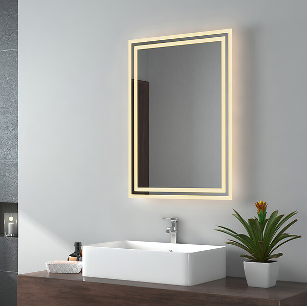 EMKE - EMKE Miroir lumineux salle de bain 70x50cm, Miroir avec éclairage Miroir LED, Lumière Blanche Chaude - large