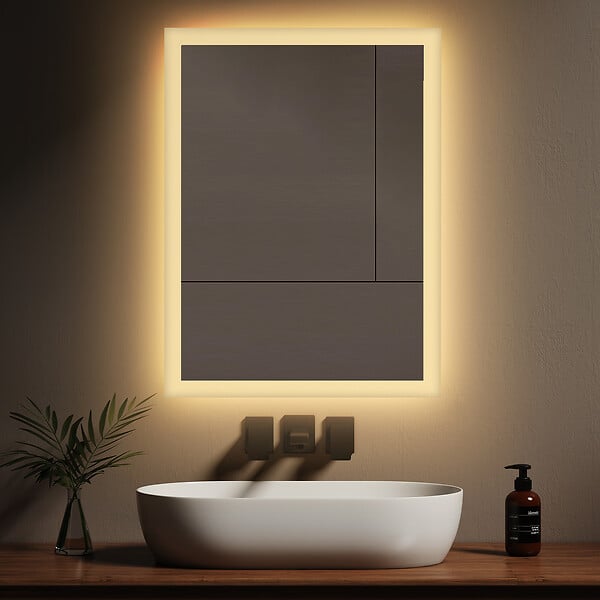 EMKE - EMKE Miroir lumineux salle de bain 80x60cm, Miroir LED salle de bain, Miroir avec l'éclairage, Lumière Chaude - large