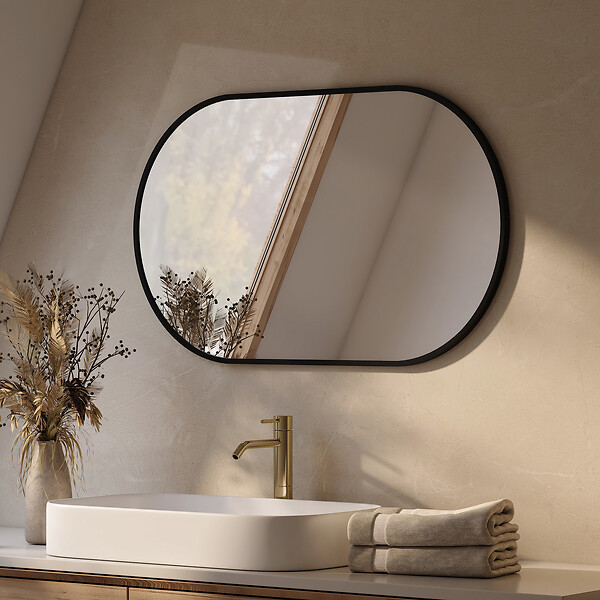 EMKE - EMKE Miroir mural 60 × 100 cm Miroir ovale avec cadre noir, Miroir non lumineux salle de bain - large