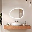 EMKE - EMKE Miroir salle de bain avec éclairage, Miroir asymétrique LED, anti-buée, interrupteur tactile, 3 couleurs de lumière réglable, 65 x 45 cm - vignette