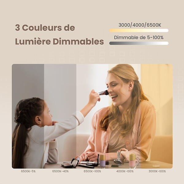 EMKE - EMKE Miroir lumineux salle de bain 100x60cm, Miroir LED avec Interrupteur Tactile, Anti-buée, Horloge, 3x Grossissement, Bluetooth, 3 couleurs de Lumières - large