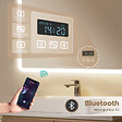 EMKE - EMKE Miroir lumineux salle de bain 100x60cm, Miroir LED avec Interrupteur Tactile, Anti-buée, Horloge, 3x Grossissement, Bluetooth, 3 couleurs de Lumières - vignette