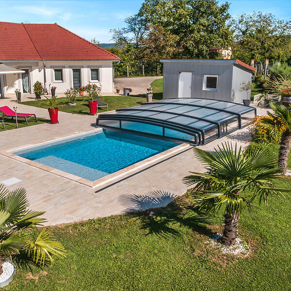 SHELTOM - Abri de piscine bas MONTEO - 2 voûtes (4,20 x 3,20 m)  - RAL 7016 - large