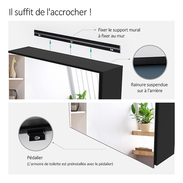 EMKE - EMKE Armoires de toilette 50x65cm Noir Armoire Salle de Bain en Miroir Double Face - large