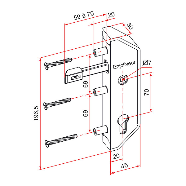 TIRARD - Serrure en retrait GJ pour cadre 40x40mm finition blanc - TIRARD - GJ791302 - large