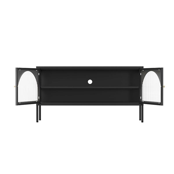 OVIALA - Meuble TV moderne 2 portes L115 cm en métal noir - Dreamy - large
