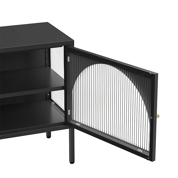 OVIALA - Meuble TV moderne 2 portes L115 cm en métal noir - Dreamy - large