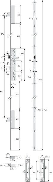 STREMLER - Serrure 3 points TF3 pêne dormant/demi-tour 41mm têtière en U 24x6mm - STREMLER - 6370.41.0A - large