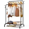 VOUNOT - Portant a Vetements Double avec etagere Chaussures 4 Crochets Lateraux 110x58x150cm metal Noir - vignette