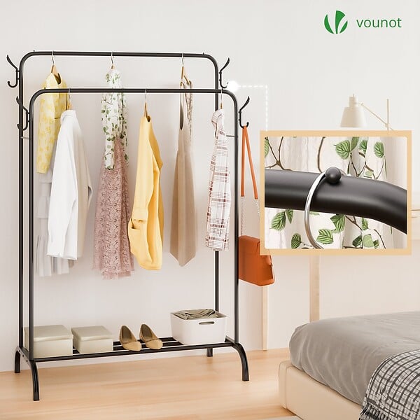 VOUNOT - Portant a Vetements Double avec etagere Chaussures 4 Crochets Lateraux 110x58x150cm metal Noir - large