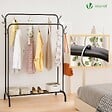 VOUNOT - Portant a Vetements Double avec etagere Chaussures 4 Crochets Lateraux 110x58x150cm metal Noir - vignette