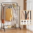 VOUNOT - Portant a Vetements Double avec etagere Chaussures 4 Crochets Lateraux 110x58x150cm metal Noir - vignette