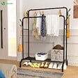 VOUNOT - Portant a Vetements Double avec etagere Chaussures 4 Crochets Lateraux 110x58x150cm metal Noir - vignette