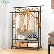 VOUNOT - Portant a Vetements double avec roulettes et 2 etageres de rangement 120x40x146cm metal Noir - vignette