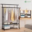 VOUNOT - Portant a Vetements double avec roulettes et 2 etageres de rangement 120x40x146cm metal Noir - vignette