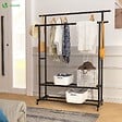 VOUNOT - Portant a Vetements double avec roulettes et 2 etageres de rangement 120x40x146cm metal Noir - vignette