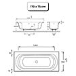 JACOB DELAFON - Pack baignoire droite 170 x 75 Elise + tablier angle + pommeau et mitigeur bain noir Aimé + pare bain noir + vidage - vignette