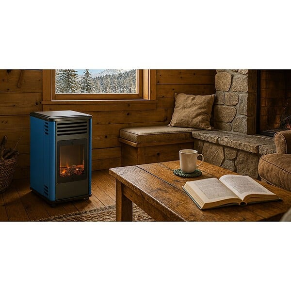 SAHARA - Poêle à gaz 3,4KW Bleu et Noir - Chauffage d'appoint effet Feu de bois Manhattan Sahara - large