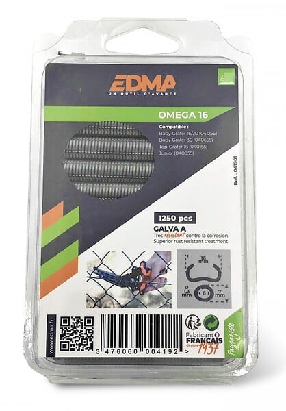 EDMA - Agrafe à  grillage OMEGA 16mm Galva boîte de 1250 - EDMA - 041901 - large