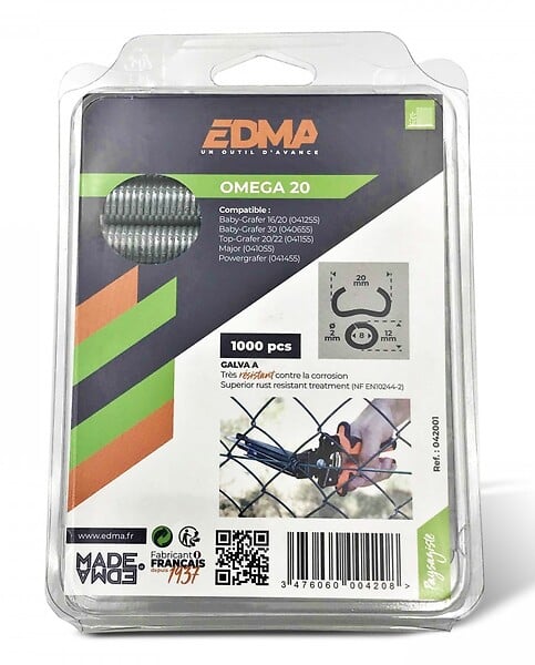 EDMA - Agrafe à  grillage OMEGA 20mm Galva boîte de 1000 - EDMA - 042001 - large