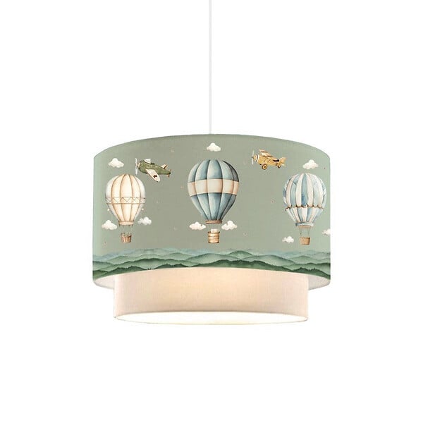 ENTREPOT BRICO - Suspension luminaire Plafonnier enfant motif montgolfière abat jour vert 30x20 cm - large