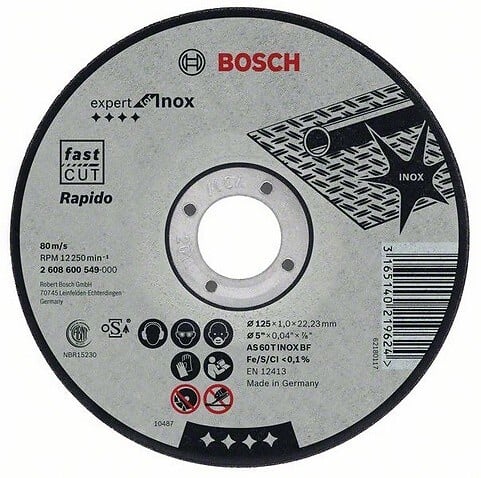 BOSCH - Disque à tronçonner 125mm  2608600549 BOSCH  Moyeu plat Exper Inox - large
