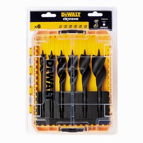 DEWALT - Coffret TOUGHCASE de 6 mèches à bois DEWALT DT90238-QZ 3 pointes Extrême - large