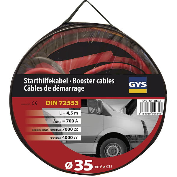 GYS - Câbles de démarrage GYS 700A (4L/7L) - 2x4,5m - Ø35 mm² - Pinces Isolées - large