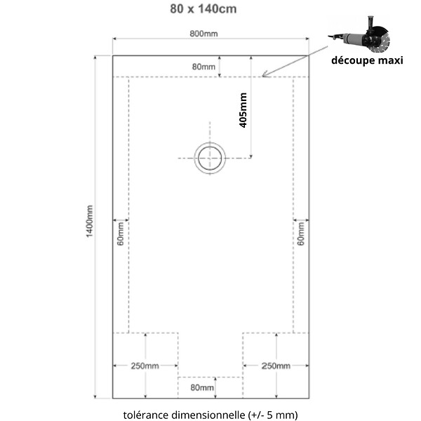 PLANETE BAIN - Receveur de douche extra plat à poser 80X140 blanc reflet nervuré grande taille - large