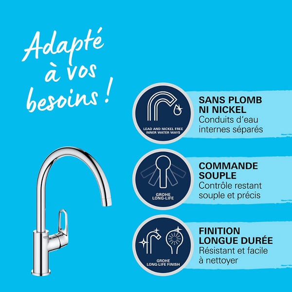 GROHE - Robinet de cuisine Start Flow Quickfix + nettoyant GrohClean - large