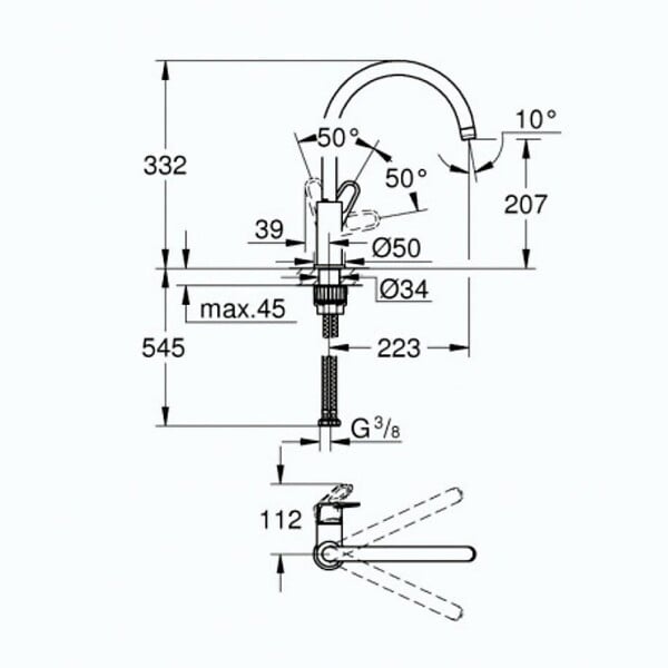 GROHE - Mitigeur d'évier START FLOW GROHE 31555001 -  monocommande - col de cygne - chrome - large