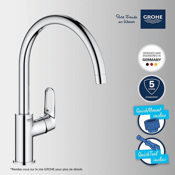 GROHE - Mitigeur d'évier START FLOW GROHE 31555001 -  monocommande - col de cygne - chrome - large