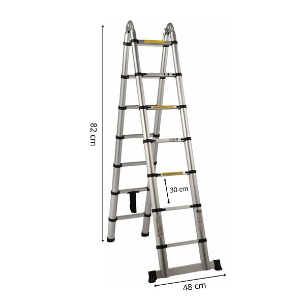 SECURY-T - Echelle/escabeau télescopique double - Aluminium 2x6 marches H 3,8M (1,9+1,9) - large