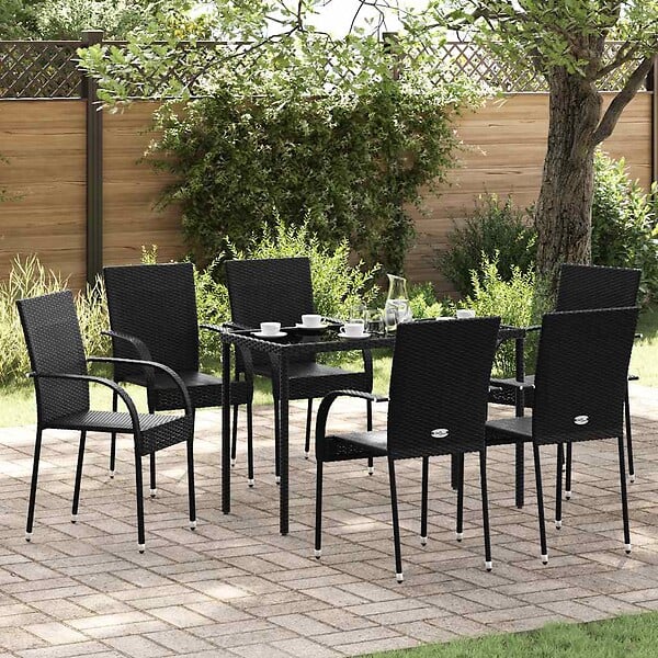 VIDAXL - vidaXL Chaises empilables d'extérieur lot de 6 Résine tressée Noir - large
