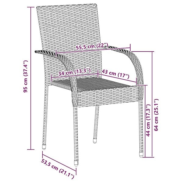 VIDAXL - vidaXL Chaises empilables d'extérieur lot de 2 Résine tressée Marron - large