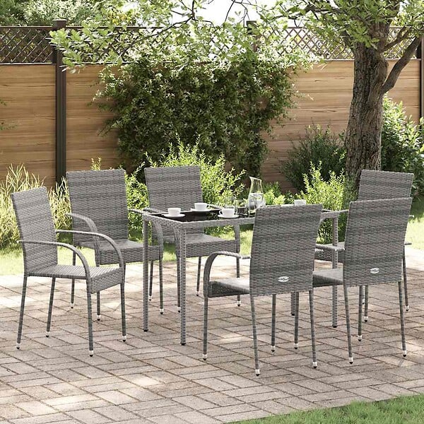 VIDAXL - vidaXL Chaises empilables d'extérieur lot de 6 Gris Résine tressée - large