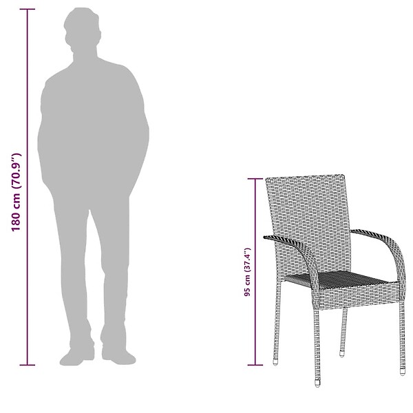 VIDAXL - vidaXL Chaises empilables d'extérieur lot de 6 Gris Résine tressée - large