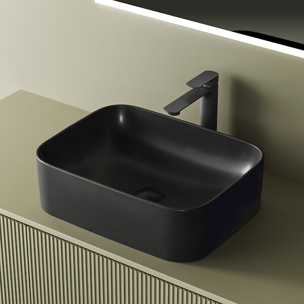 EMKE - EMKE Vasque à Poser 505 x 380 x 150 mm, Lavabo Rectangulaire en Céramique pour Salle de Bain, Coins Arrondis R, Gris Foncé Mat - large