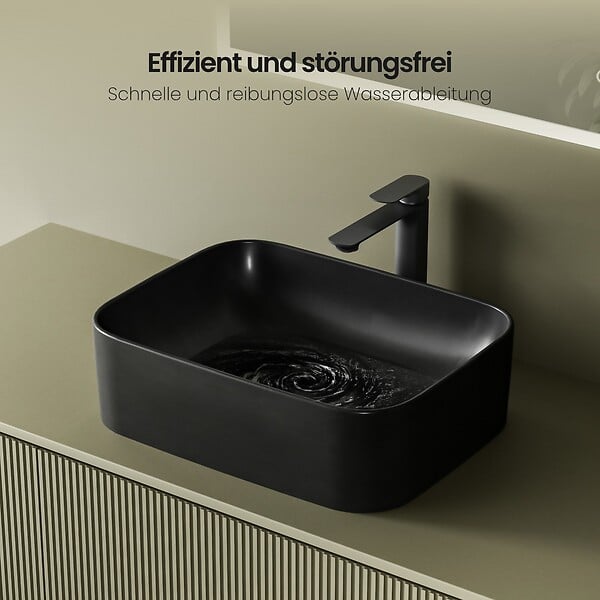 EMKE - EMKE Vasque à Poser 505 x 380 x 150 mm, Lavabo Rectangulaire en Céramique pour Salle de Bain, Coins Arrondis R, Gris Foncé Mat - large