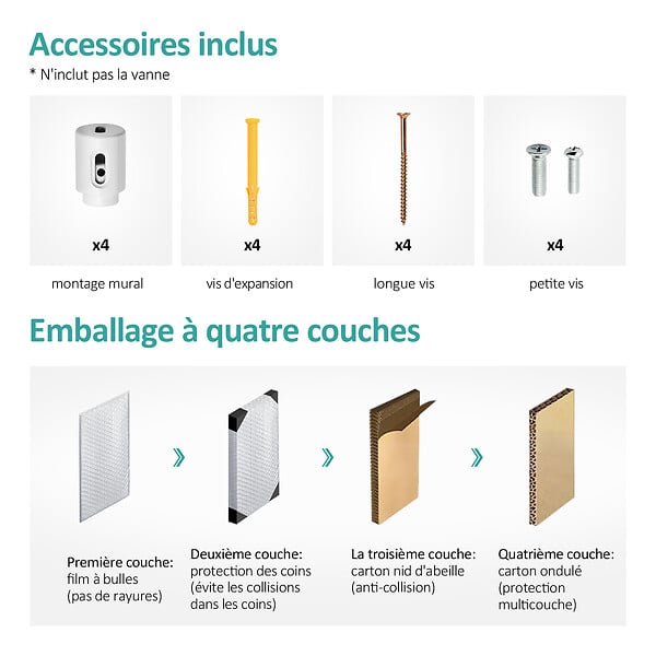 EMKE - EMKE Sèche-serviettes à Eau Chaude Panneau Plat, Sèche-serviettes connexion latérale pour, Blanc 1320x400mm 570Watts - large