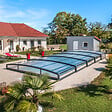 SHELTOM - Abri de piscine bas MONTEO - 2 voûtes (4,20 x 3,20 m)  - RAL 7016 - vignette