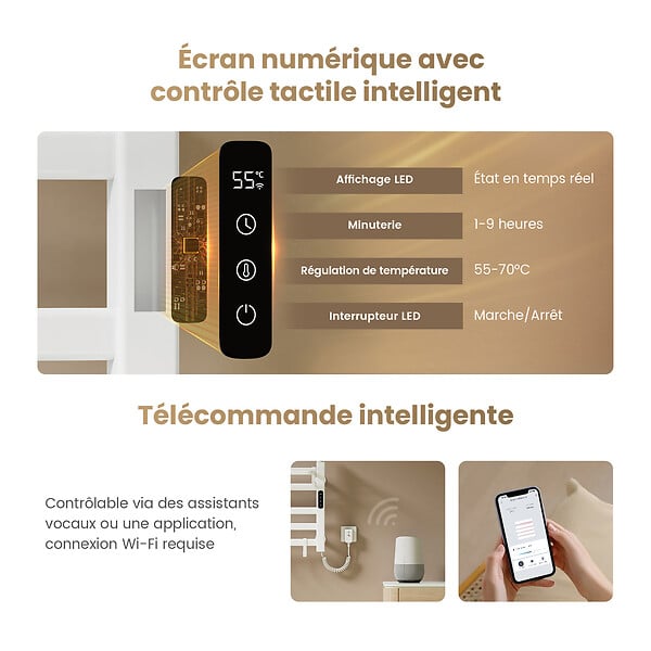 EMKE - EMKE Chauffe-serviettes Électrique 50×50cm, Thermostat Intelligent WiFi, Radiateur de Salle de Bain Électrique, Chauffe-serviettes Électrique, Blanc - large