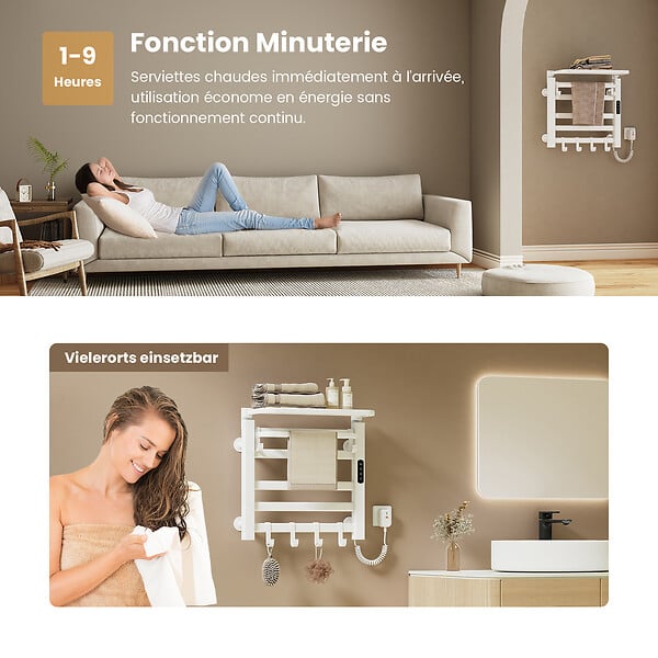 EMKE - EMKE Chauffe-serviettes Électrique 50×50cm, Thermostat Intelligent WiFi, Radiateur de Salle de Bain Électrique, Chauffe-serviettes Électrique, Blanc - large
