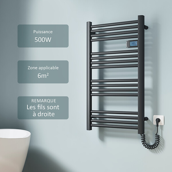 EMKE - EMKE Sèche-serviette électrique Aluminium Commande tactile Température réglable - 960 x 540 mm Noir 500W - large