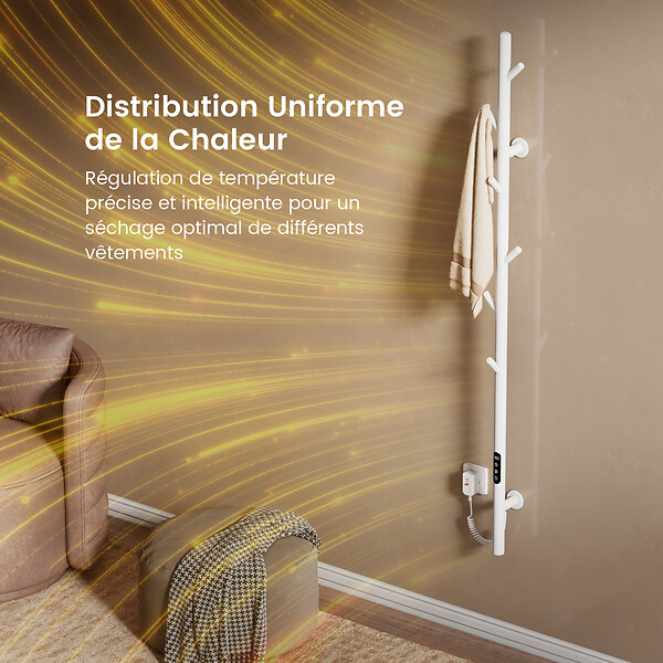 EMKE - EMKE Chauffe-serviettes Électrique, thermostat intelligent WiFi, sèche-serviettes électrique, barre unique, 150 cm de hauteur, Blanc - large